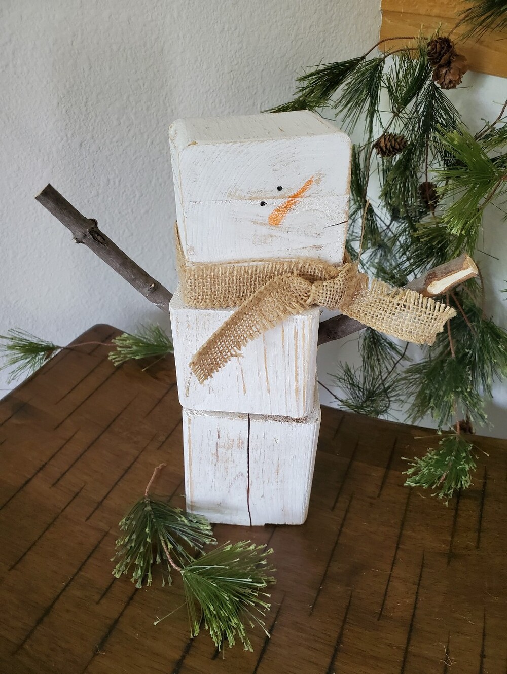 Rustic Wood Block Snowman Holiday Decor Farmhouse Winter Table Sitter